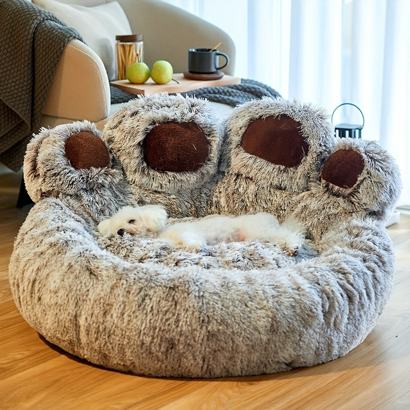 Cute Bear Paw Shape Plush Dog Bed & Cat Bed