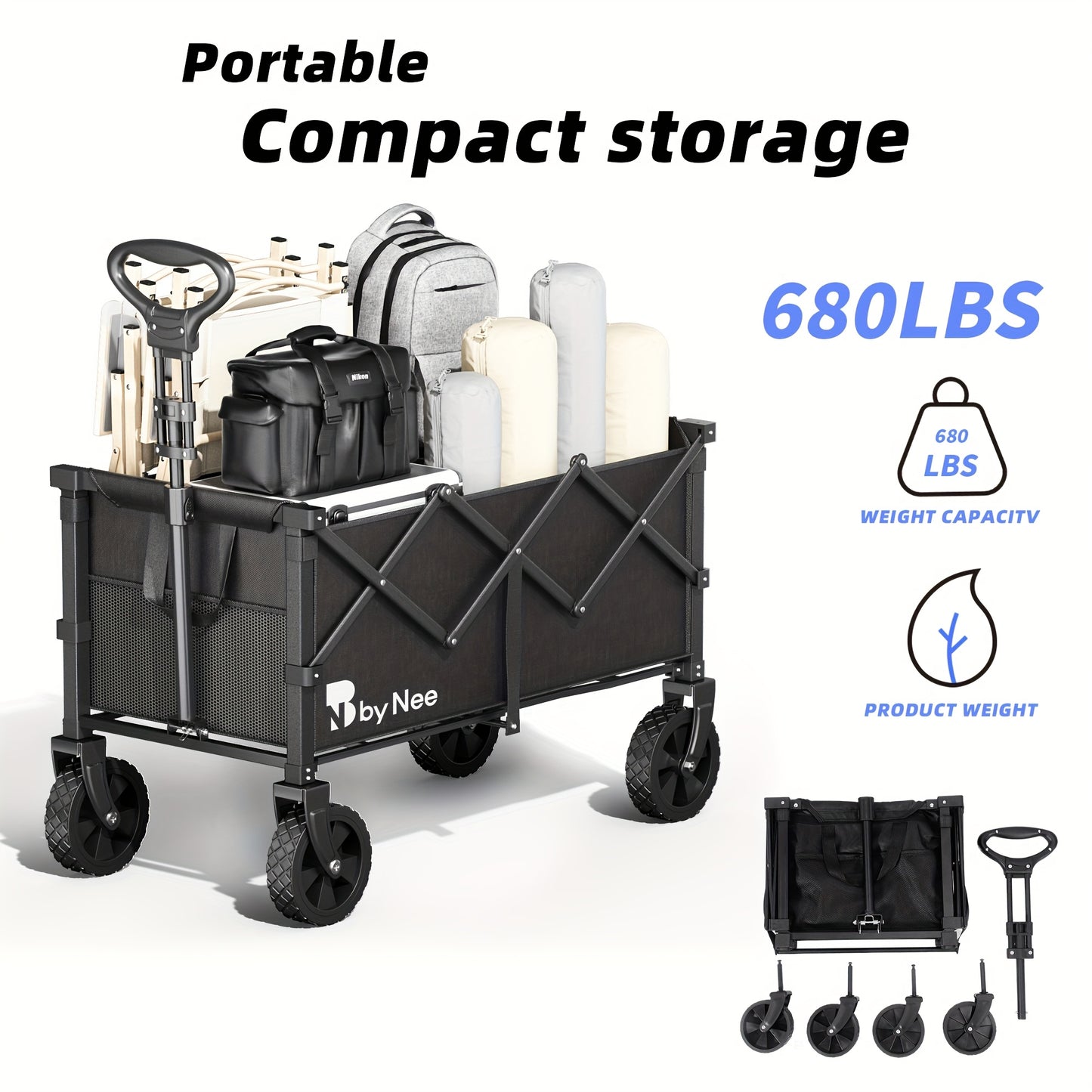 Heavy Duty Collapsible Cart With All Terrain Tires, Strong Load Bearing, Iron Frame, Track And Field