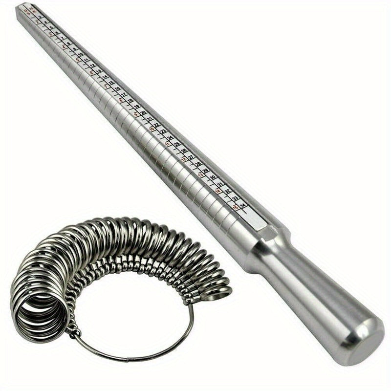 Metal Ring Sizer Guage Mandrel Finger Sizing Measure Stick Standard Tool Set