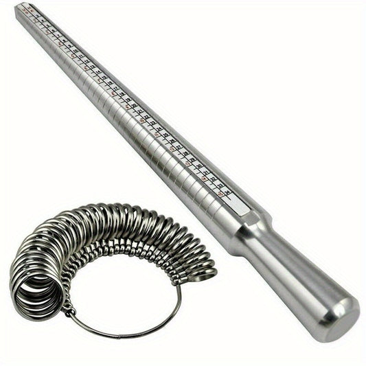 Metal Ring Sizer Guage Mandrel Finger Sizing Measure Stick Standard Tool Set