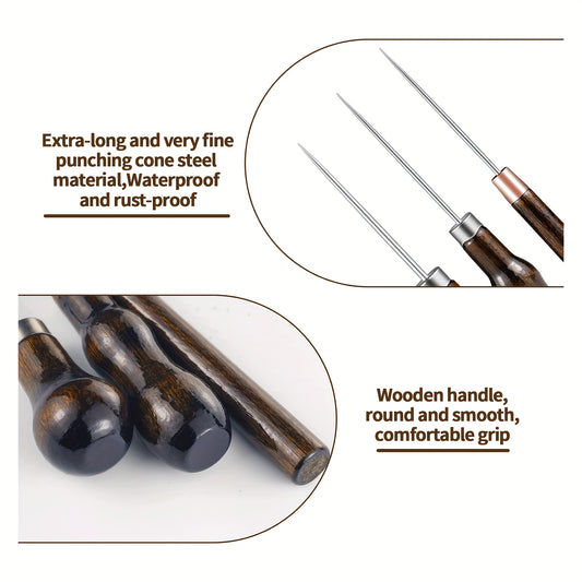 3/6 Tool Kit, Gourd-shaped Handle Drilling Tool, Leather Drilling, Stitching, Cone Tool, for Leather