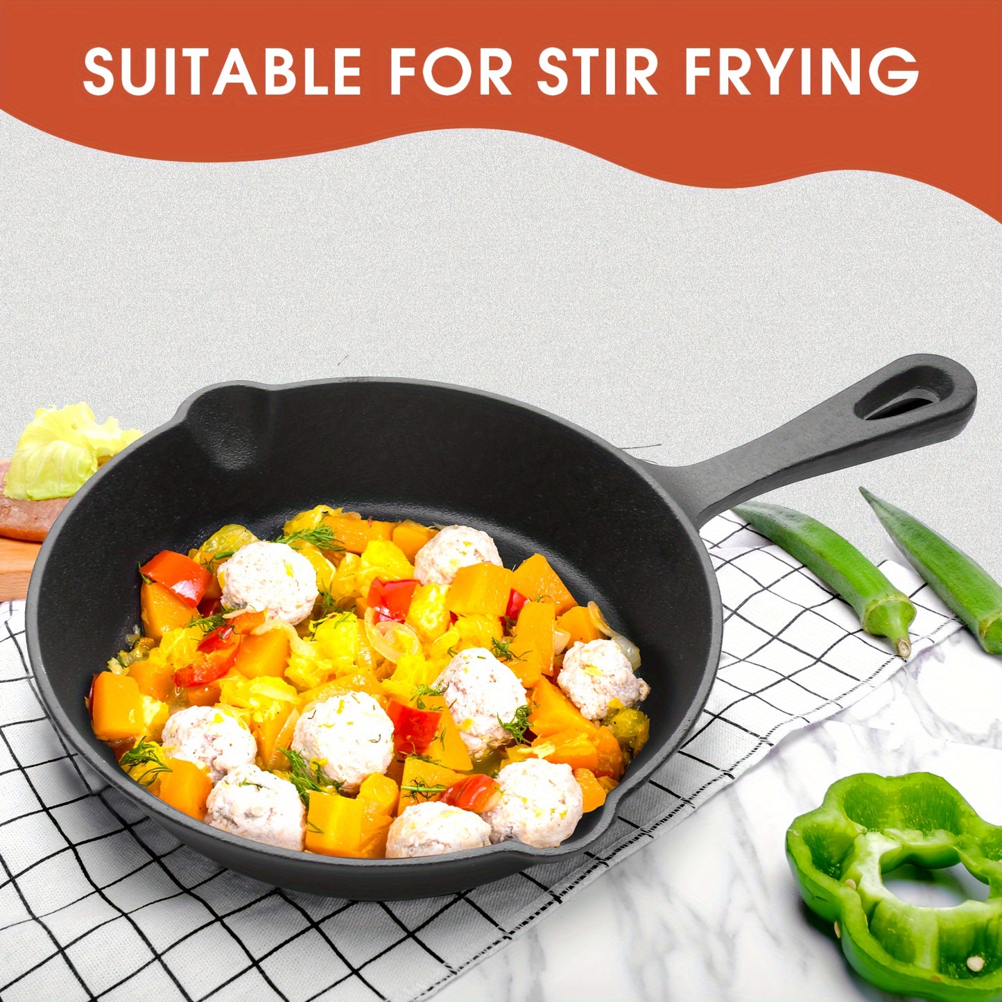 3pcs Non-Stick Cast Iron Skillet Set with Drip Spout - Perfect for Holiday Cooking, RV & Campfire