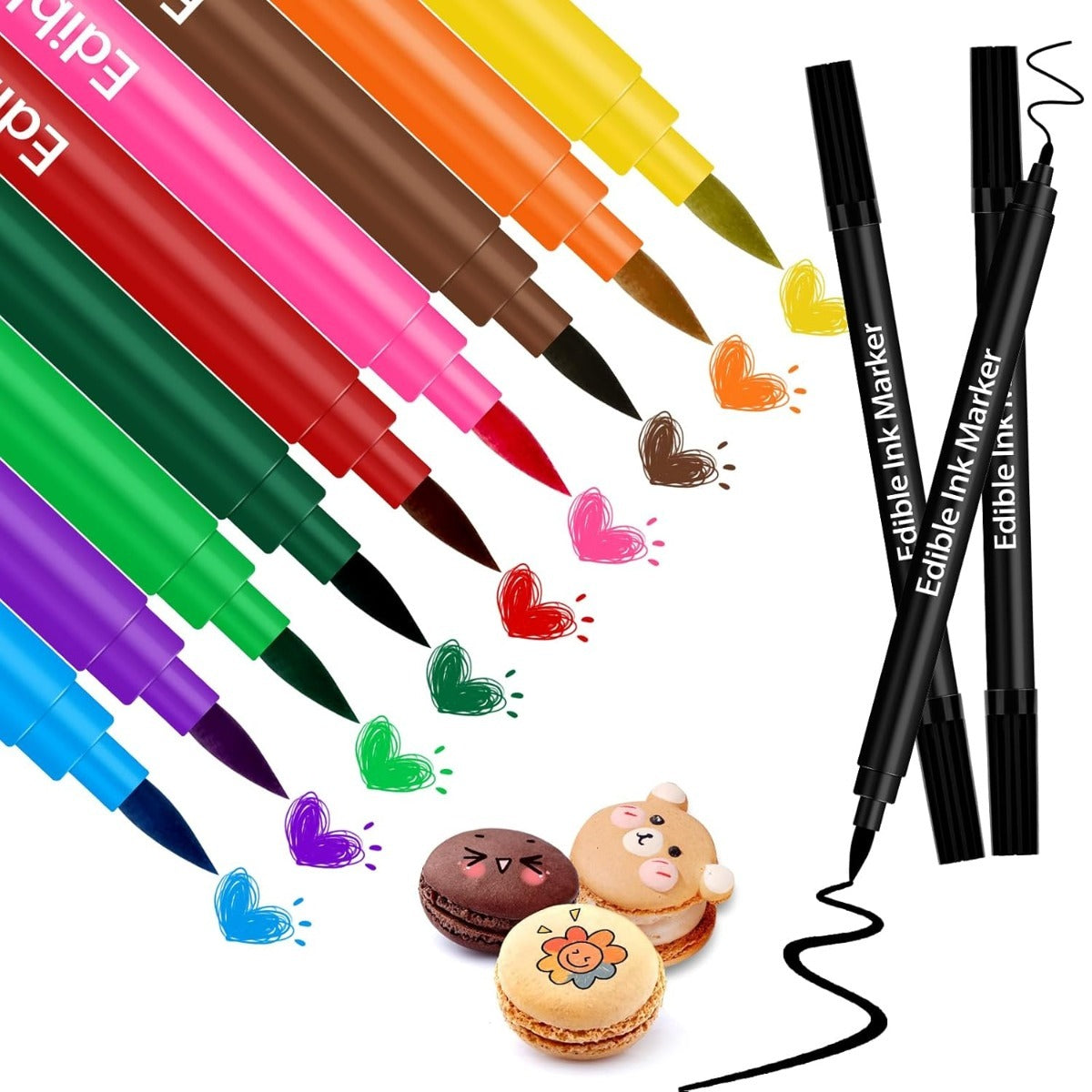 12pcs Food Grade Color Pens, Cookie Cake Coloring Markers, Double-Sided Food Grade Pens