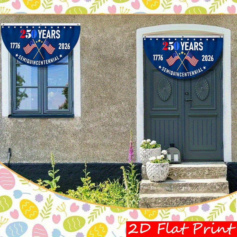 2D Flat, 2D flat print 1pc Semi-circular Flag America 250 Years 1776-2026/Half-Fan Shape 35.4in*17.7
