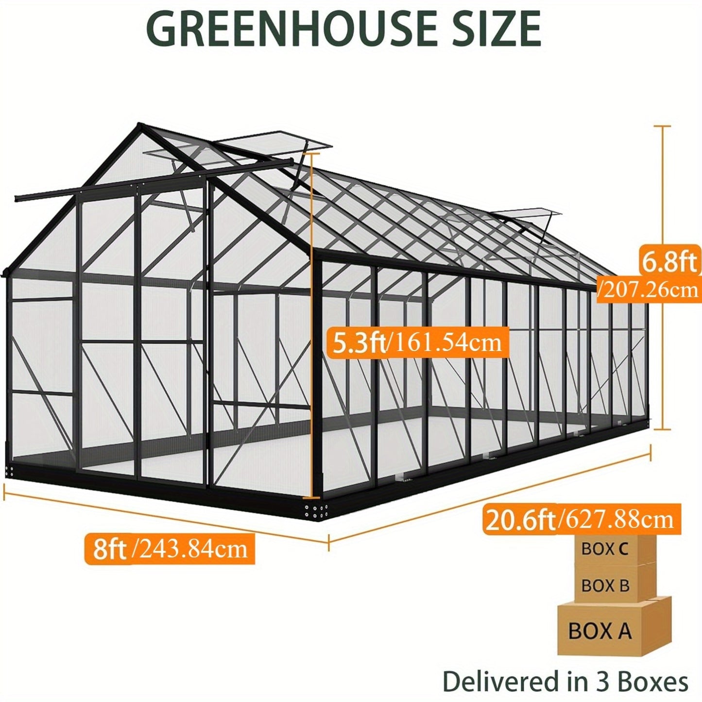 Greenhouses For Planting Flower And Vegetable Outdoors, 8x20FT Polycarbonate Greenhouses