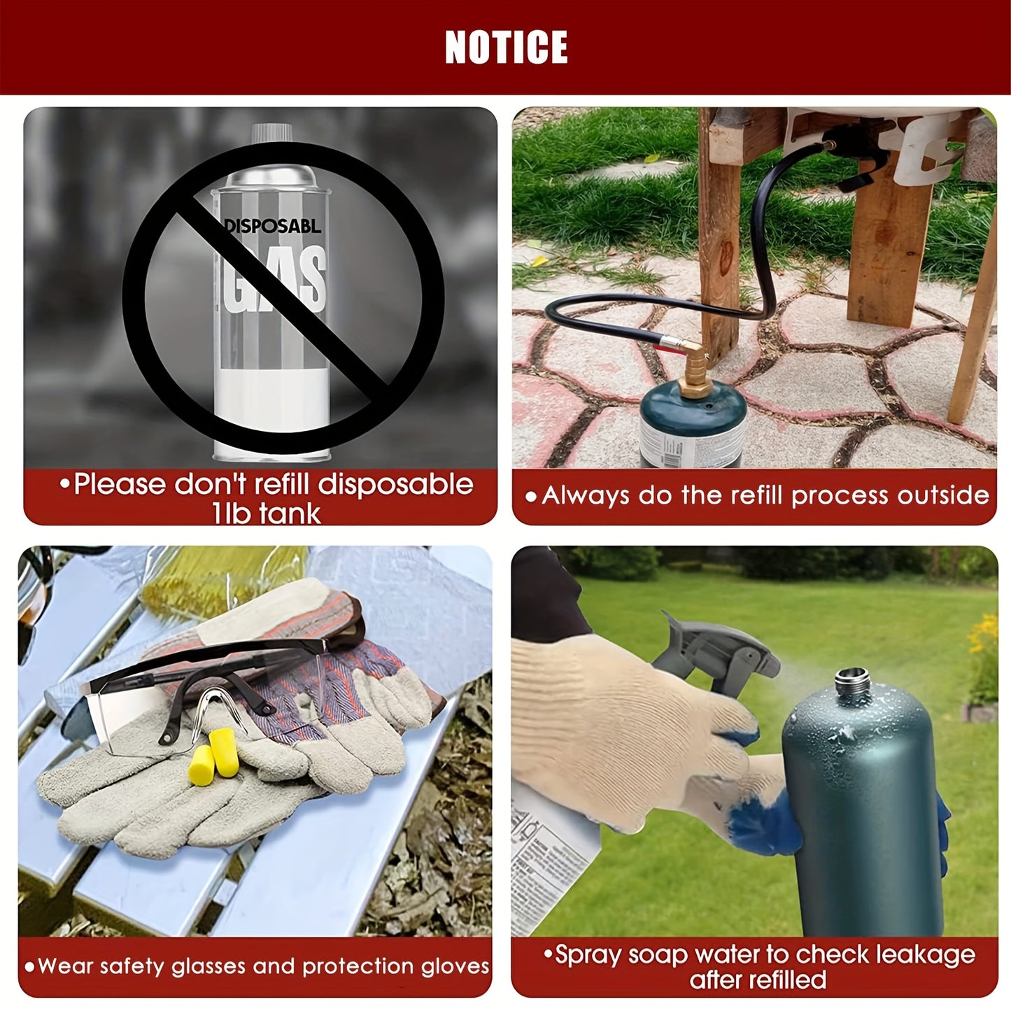 1 Lb Propane Tank Refill Adapter Kit, 3 Ft Hose W/Shutoff Valve, Fill 1 Lb Bottles From 20 Lb Tank