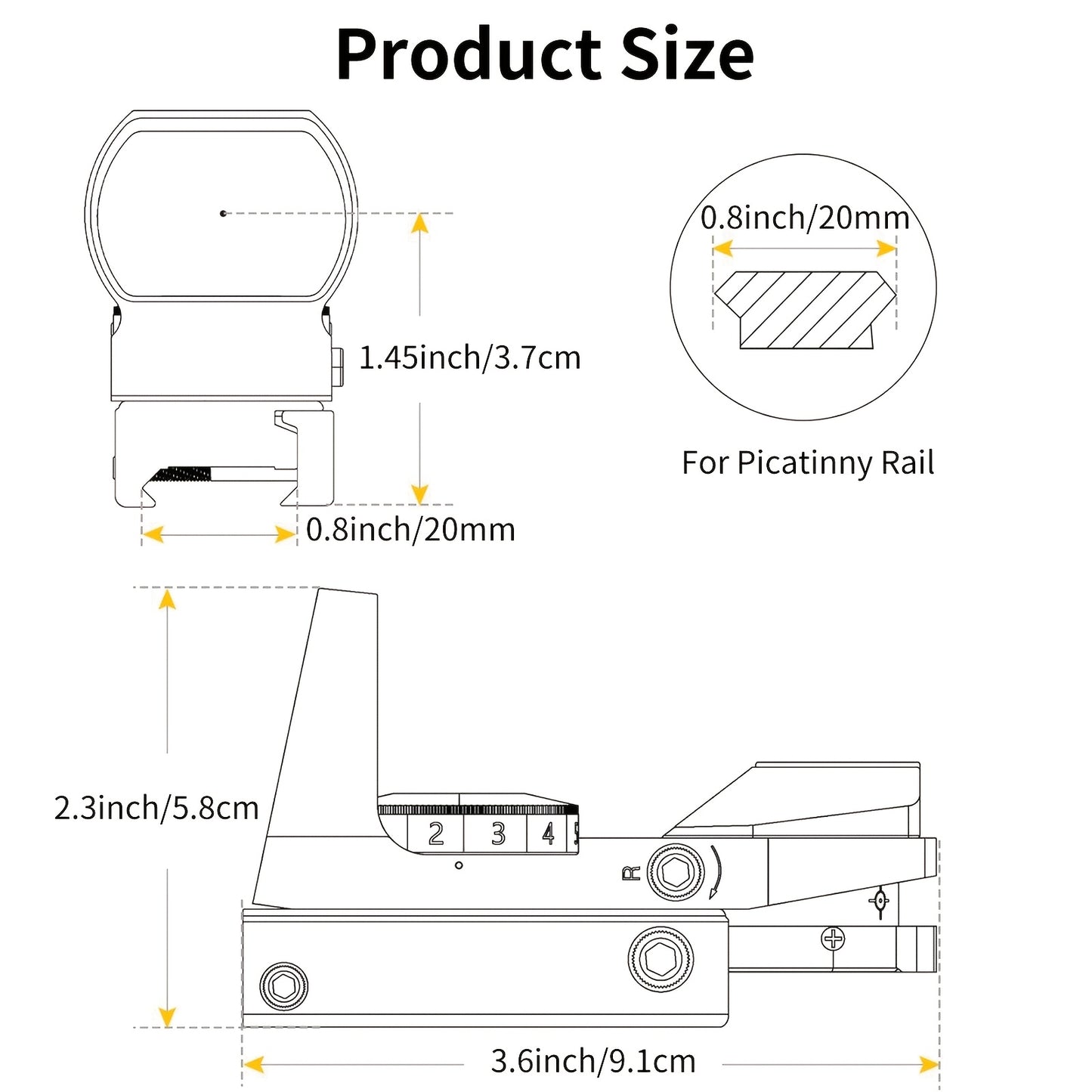 1X22X33 Red/Green Dot Gun Sight with 20mm Rail - Tactical Red Dot Sight, 4 Reticle Patterns