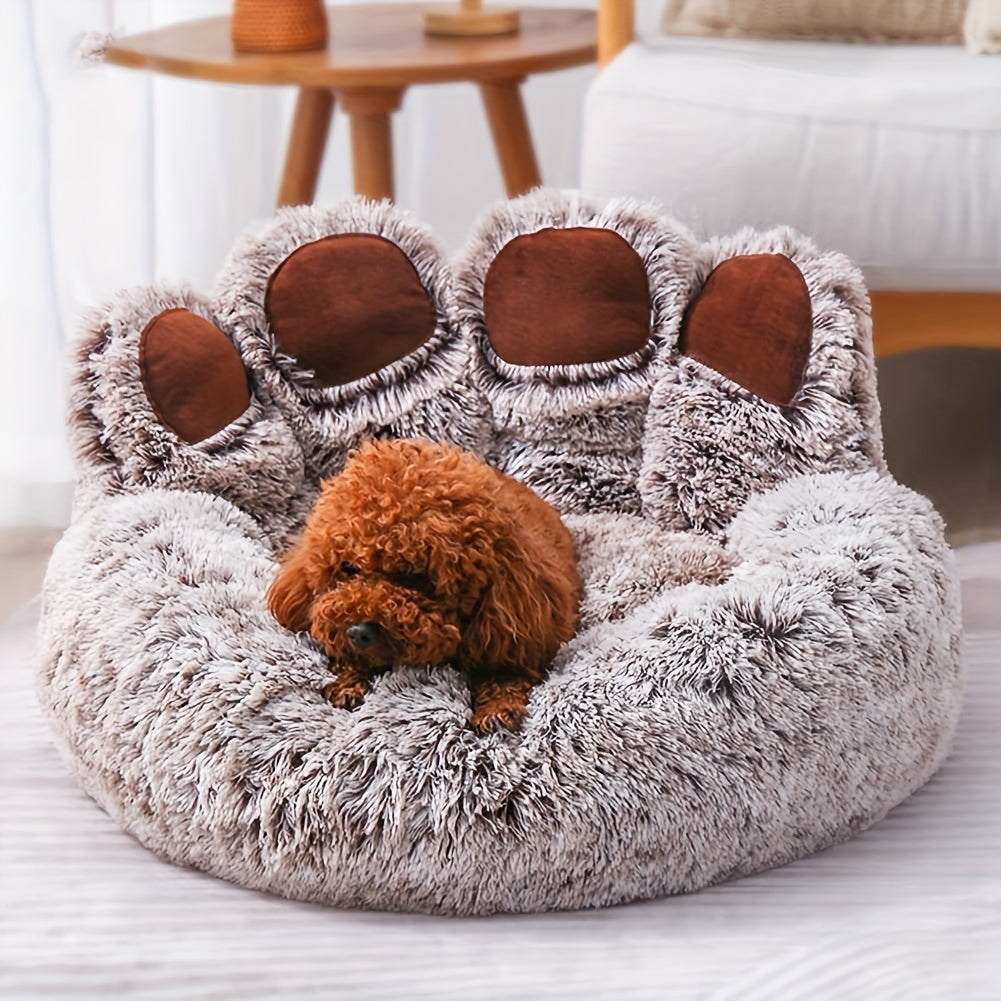 Cute Bear Paw Shape Plush Dog Bed & Cat Bed