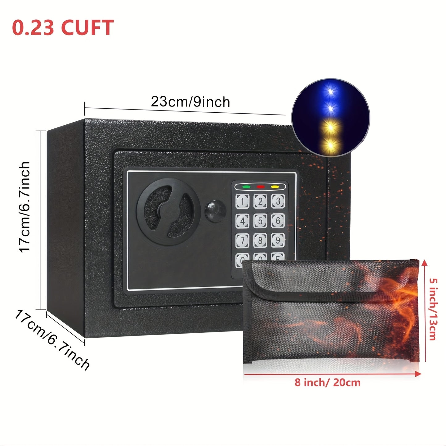 HOMEYUER Safe Box with 4pcs LED Sensor Light, Hidden Safe Box with Key & Digital Lock