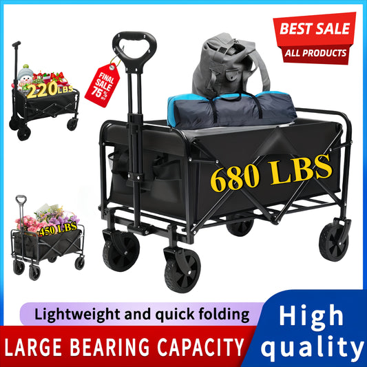 220LBS/ 450LBS/ 680LBS All Terrain Heavy Duty Folding Cart, Large Capacity Camping Utility Cart