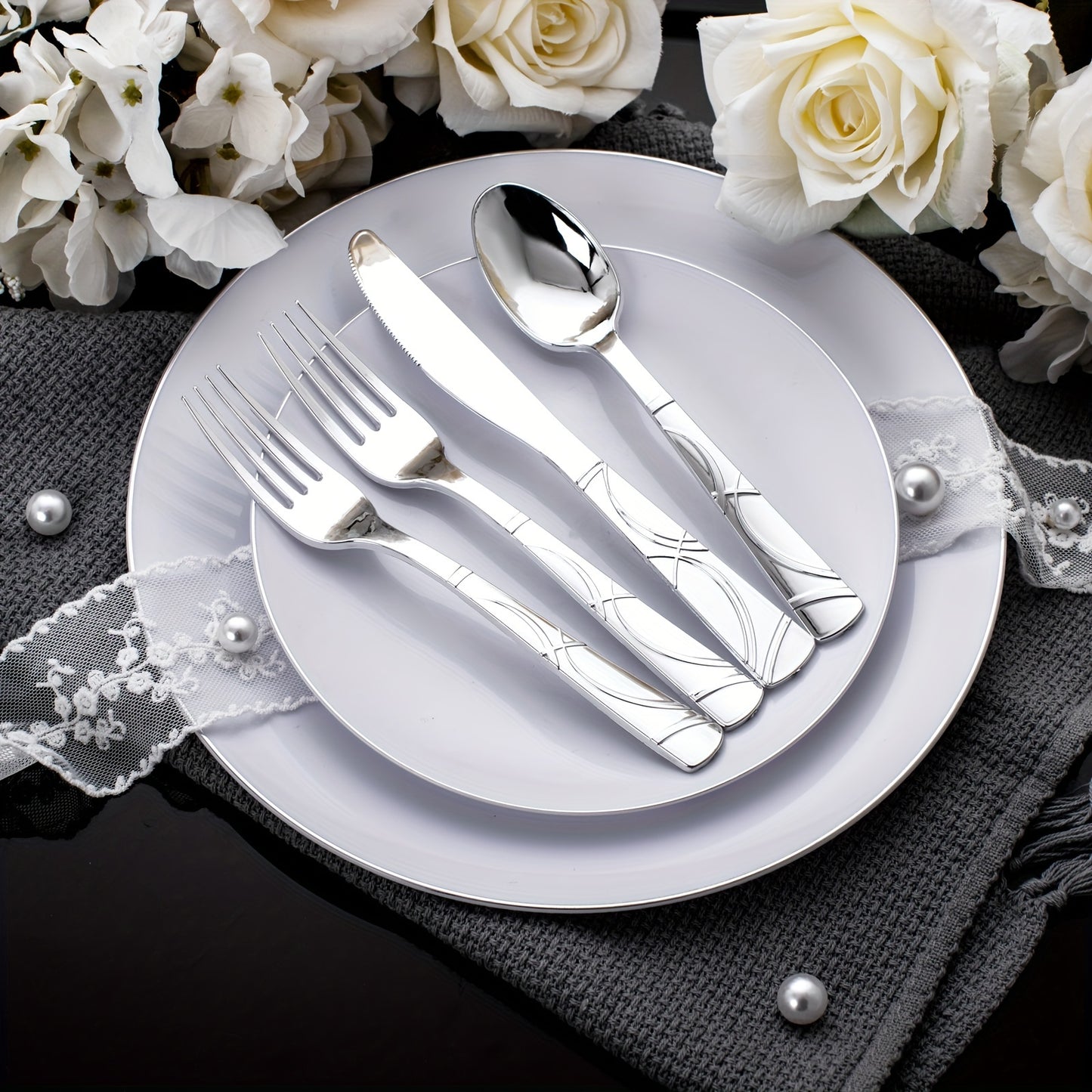 75 Pcs Golden Silverware/Plastic/Disposable w/25 Golden Forks, 25 Golden Spoons, 25 Golden Knives