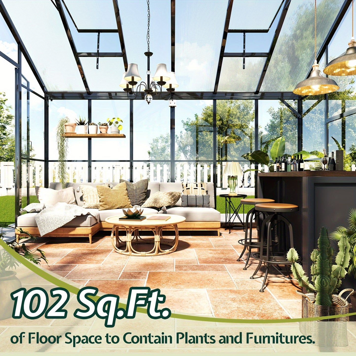 PAPABABE Greenhouse 12x10x8ft Aluminum Frame/Quick-Connect/2 Hinged Doors/Vents, Garden Houses