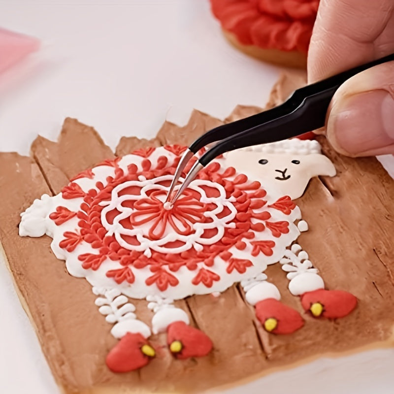 Set of 5 Black Metal Precision Tweezers with Curved Tips, Ideal for Crafting And Handiwork