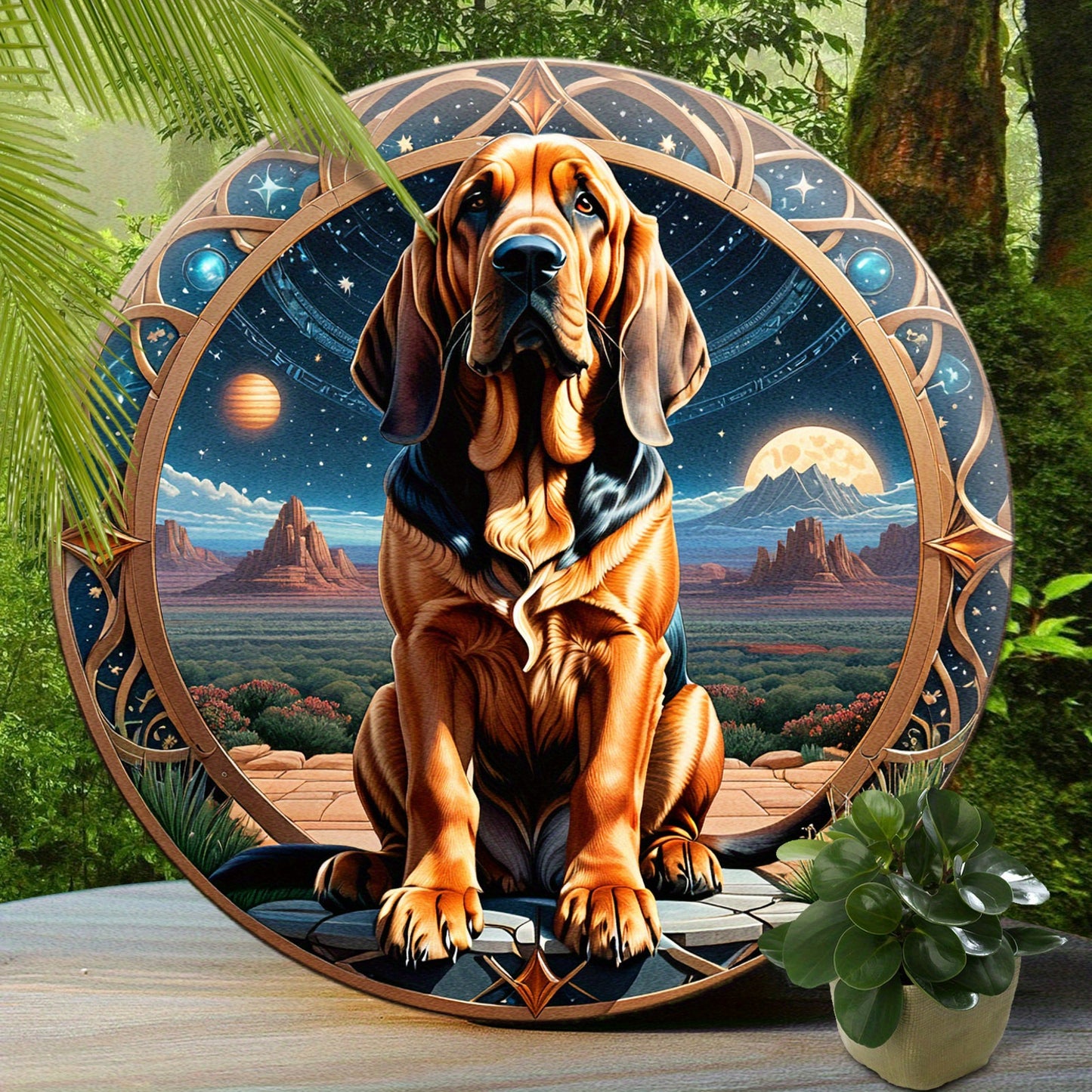 1pc, Bloodhound Sign - Cute Dog Aluminum Sign, Suitable Wall Decor, Round Fashion Art  (8"x8")