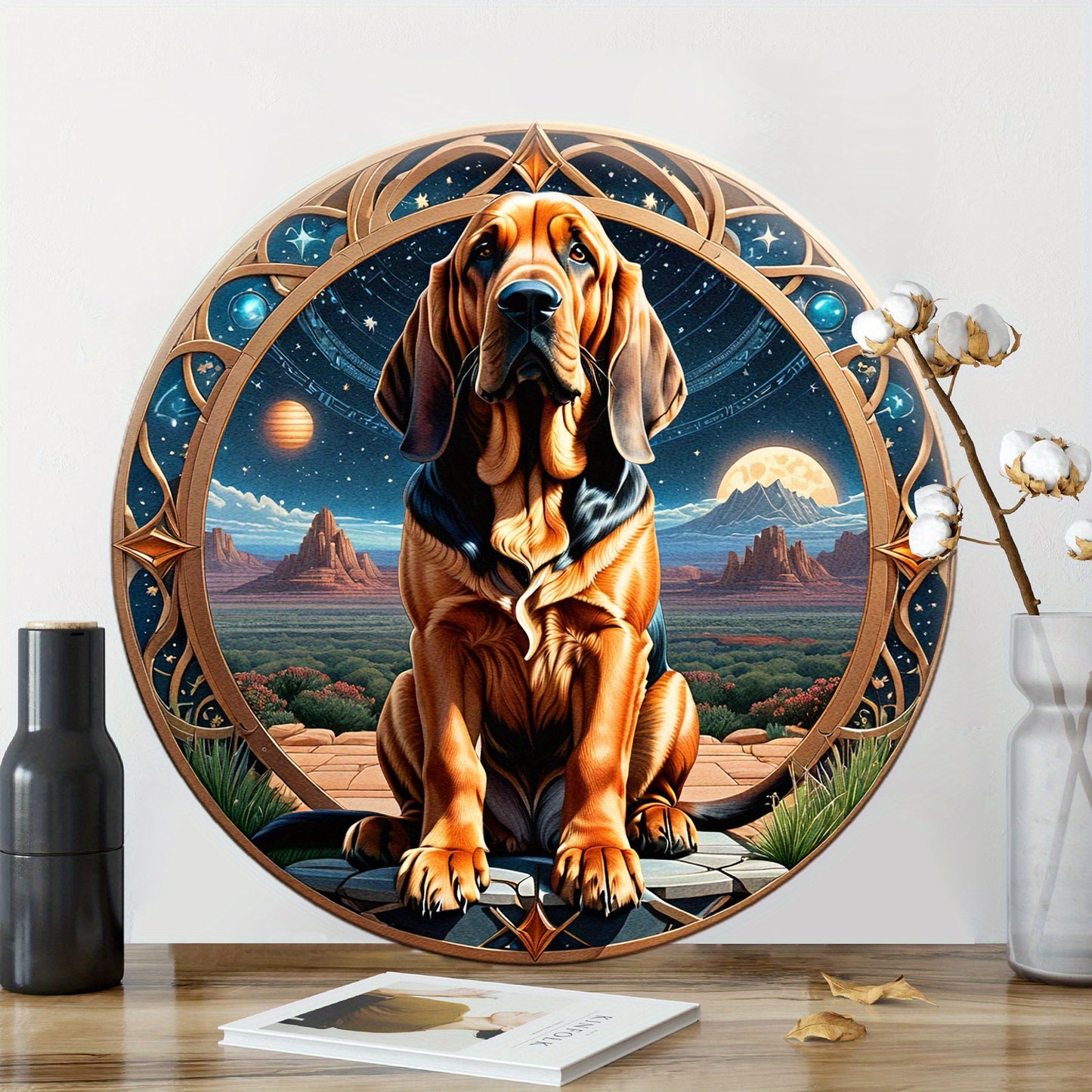 1pc, Bloodhound Sign - Cute Dog Aluminum Sign, Suitable Wall Decor, Round Fashion Art  (8"x8")