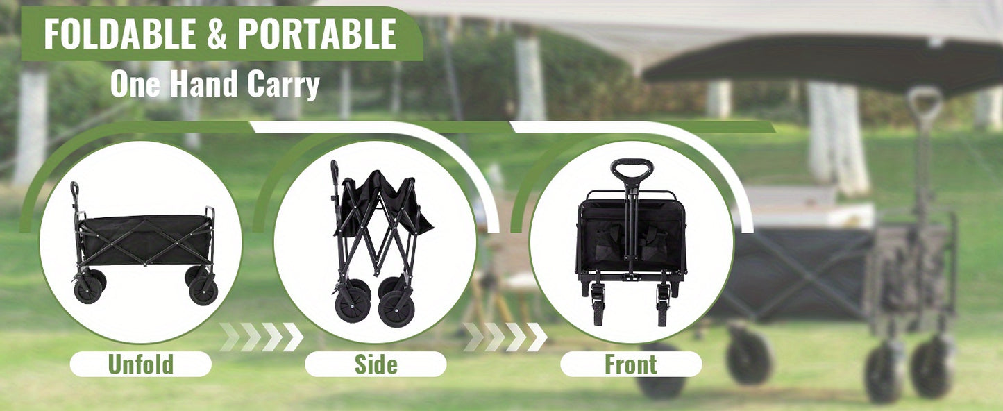 Collapsible Folding Wagon, Heavy Duty Utility Portable Beach Garden Cart w/360°All Terrain Wheels