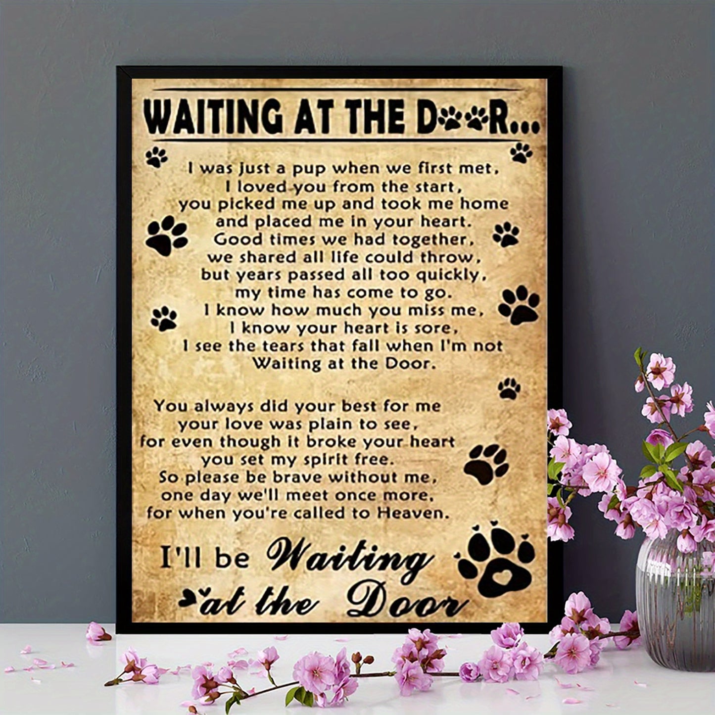 Dog Memorial "Waiting at the Door" Canvas Print - Humorous & Heartwarming  12" x 16" NOT FRAMED