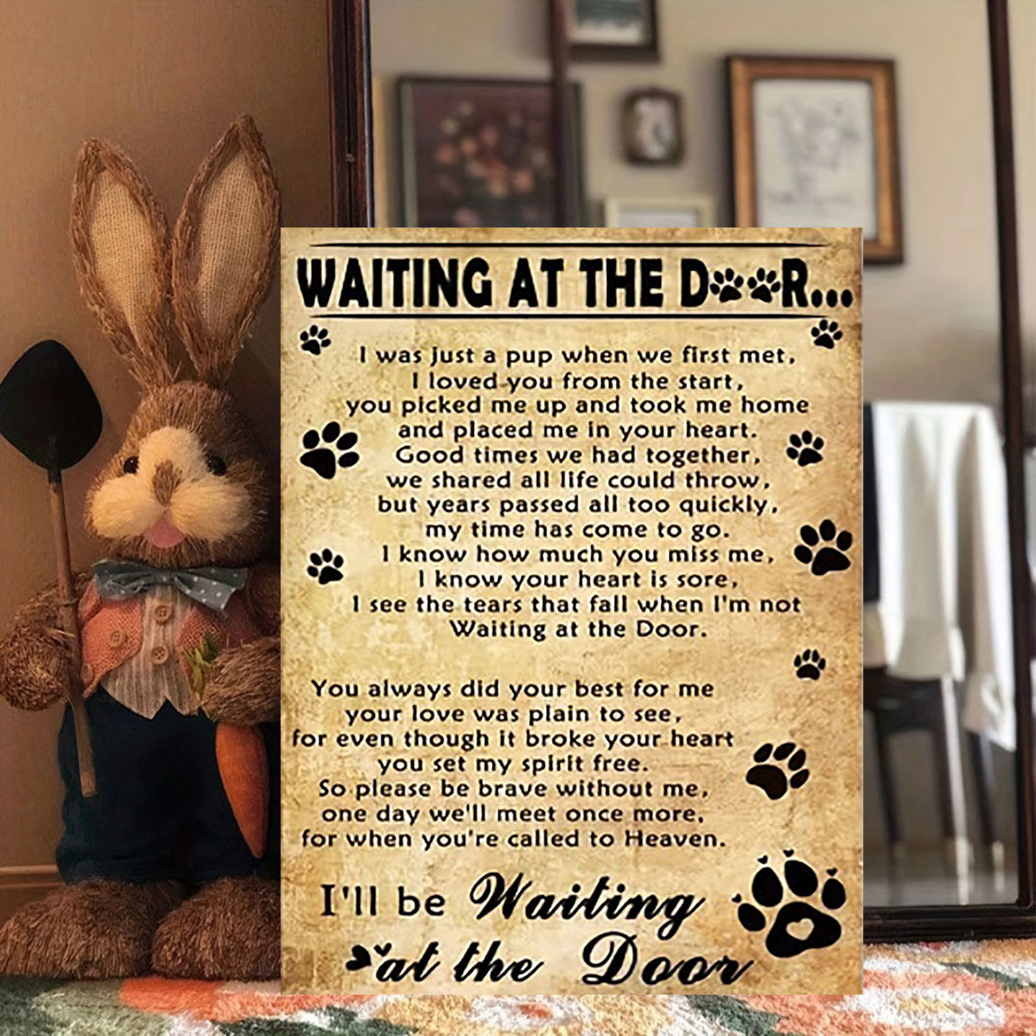 Dog Memorial "Waiting at the Door" Canvas Print - Humorous & Heartwarming  12" x 16" NOT FRAMED