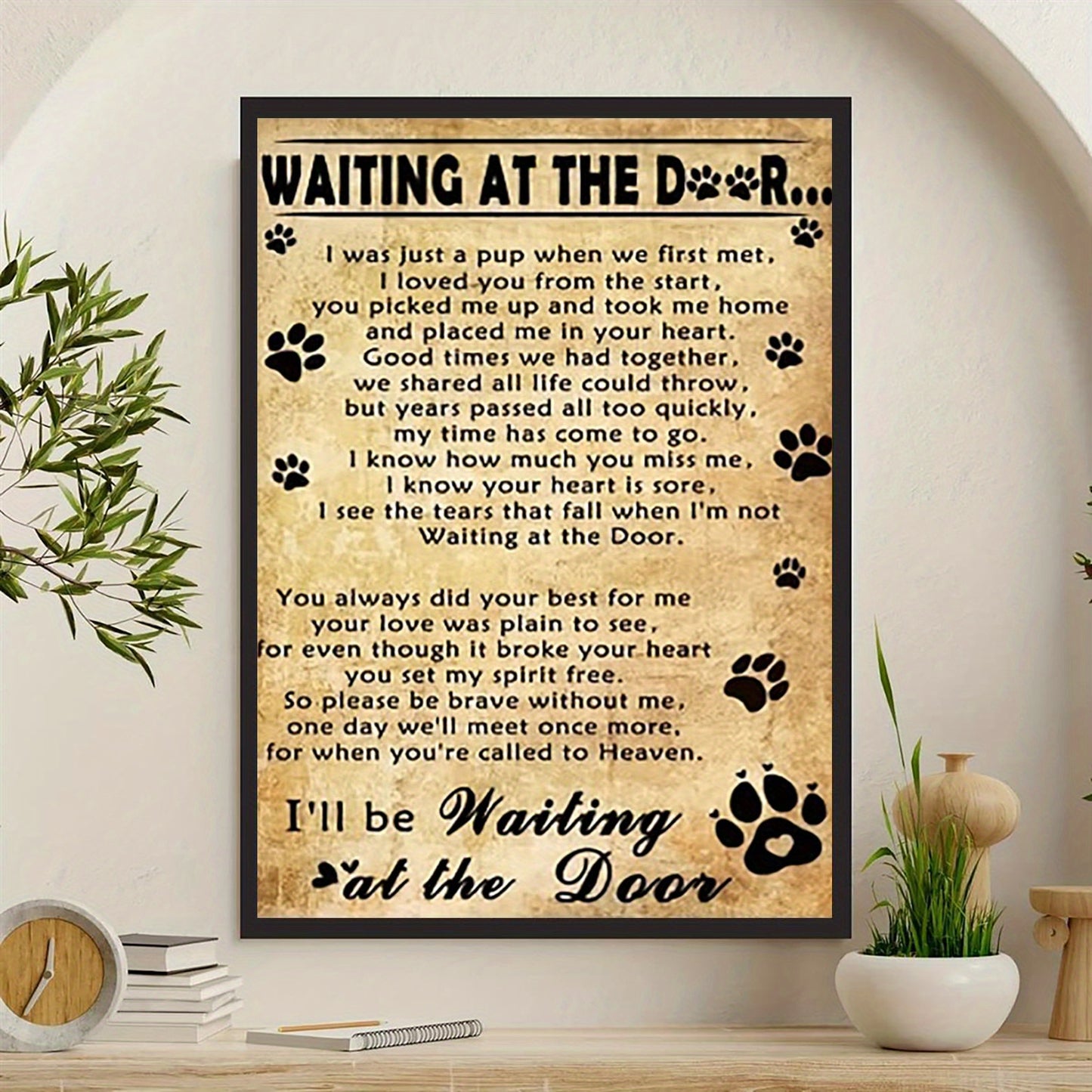 Dog Memorial "Waiting at the Door" Canvas Print - Humorous & Heartwarming  12" x 16" NOT FRAMED