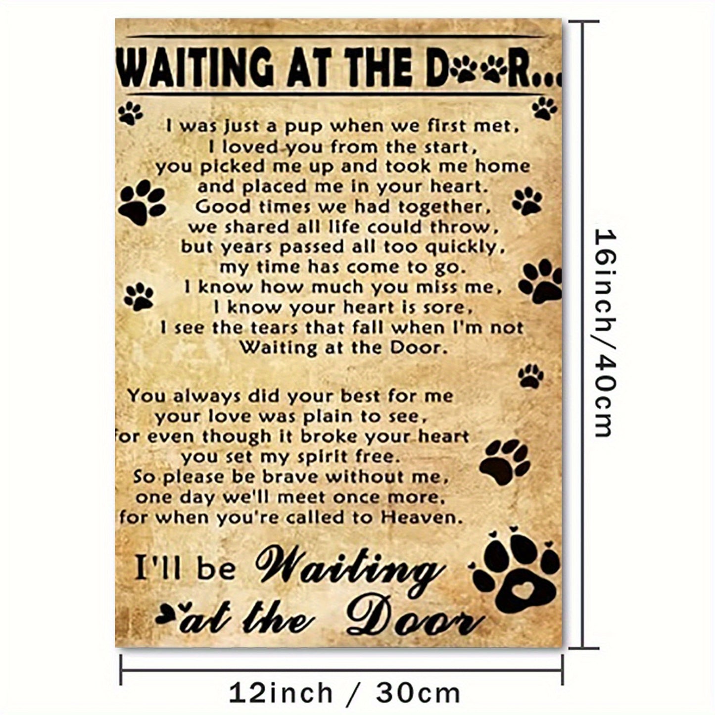 Dog Memorial "Waiting at the Door" Canvas Print - Humorous & Heartwarming  12" x 16" NOT FRAMED