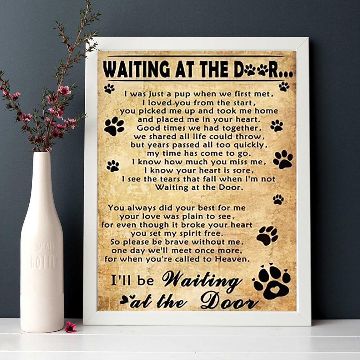 Dog Memorial "Waiting at the Door" Canvas Print - Humorous & Heartwarming  12" x 16" NOT FRAMED