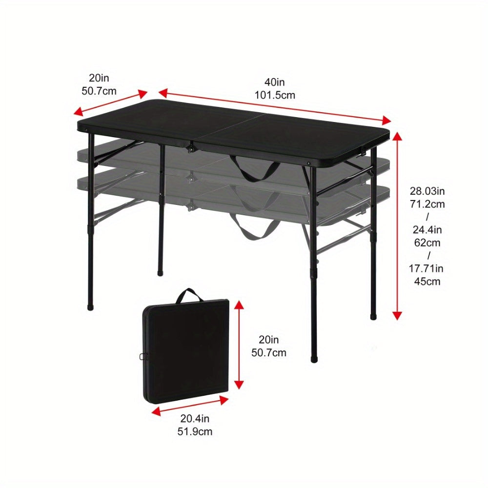 Plastic adjustable height folding table, dark black, suitable for daily use indoors & outdoors