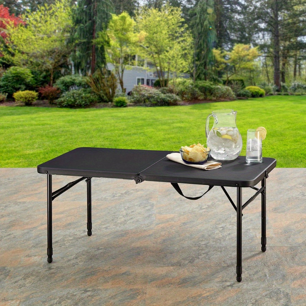 Plastic adjustable height folding table, dark black, suitable for daily use indoors & outdoors