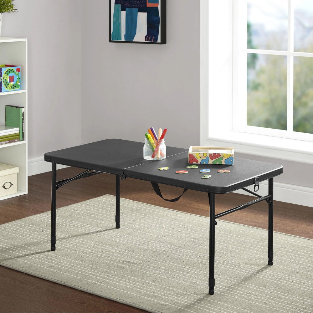 Plastic adjustable height folding table, dark black, suitable for daily use indoors & outdoors