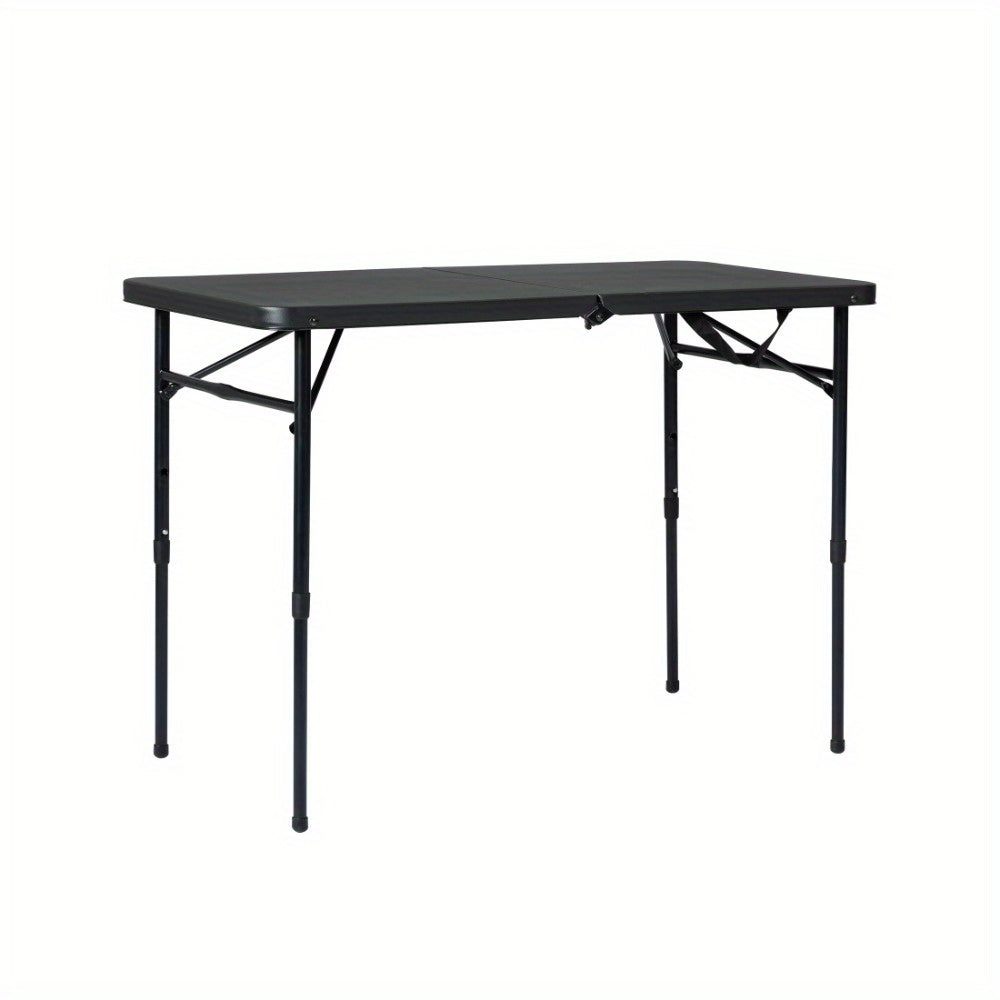 Plastic adjustable height folding table, dark black, suitable for daily use indoors & outdoors