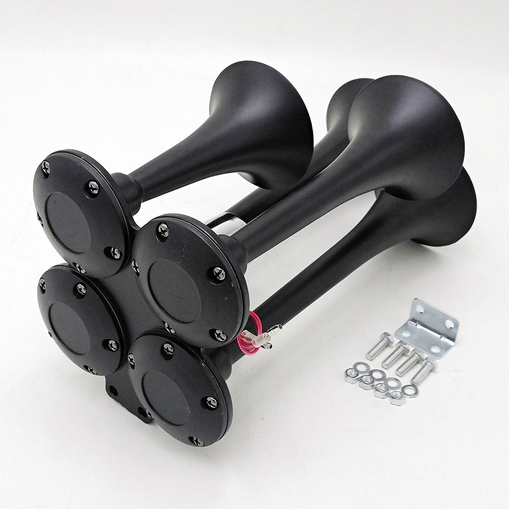 For Ford Chevy RAM, 135DB 4 Trumpet Train Air Horn Kit, Loud 12V/ 24V for Truck Pickup