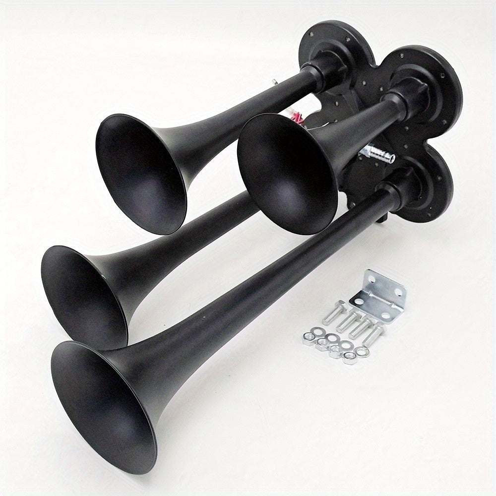 For Ford Chevy RAM, 135DB 4 Trumpet Train Air Horn Kit, Loud 12V/ 24V for Truck Pickup