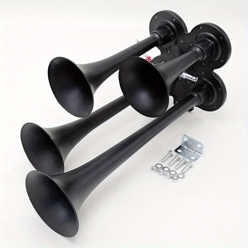 For Ford Chevy RAM, 135DB 4 Trumpet Train Air Horn Kit, Loud 12V/ 24V for Truck Pickup