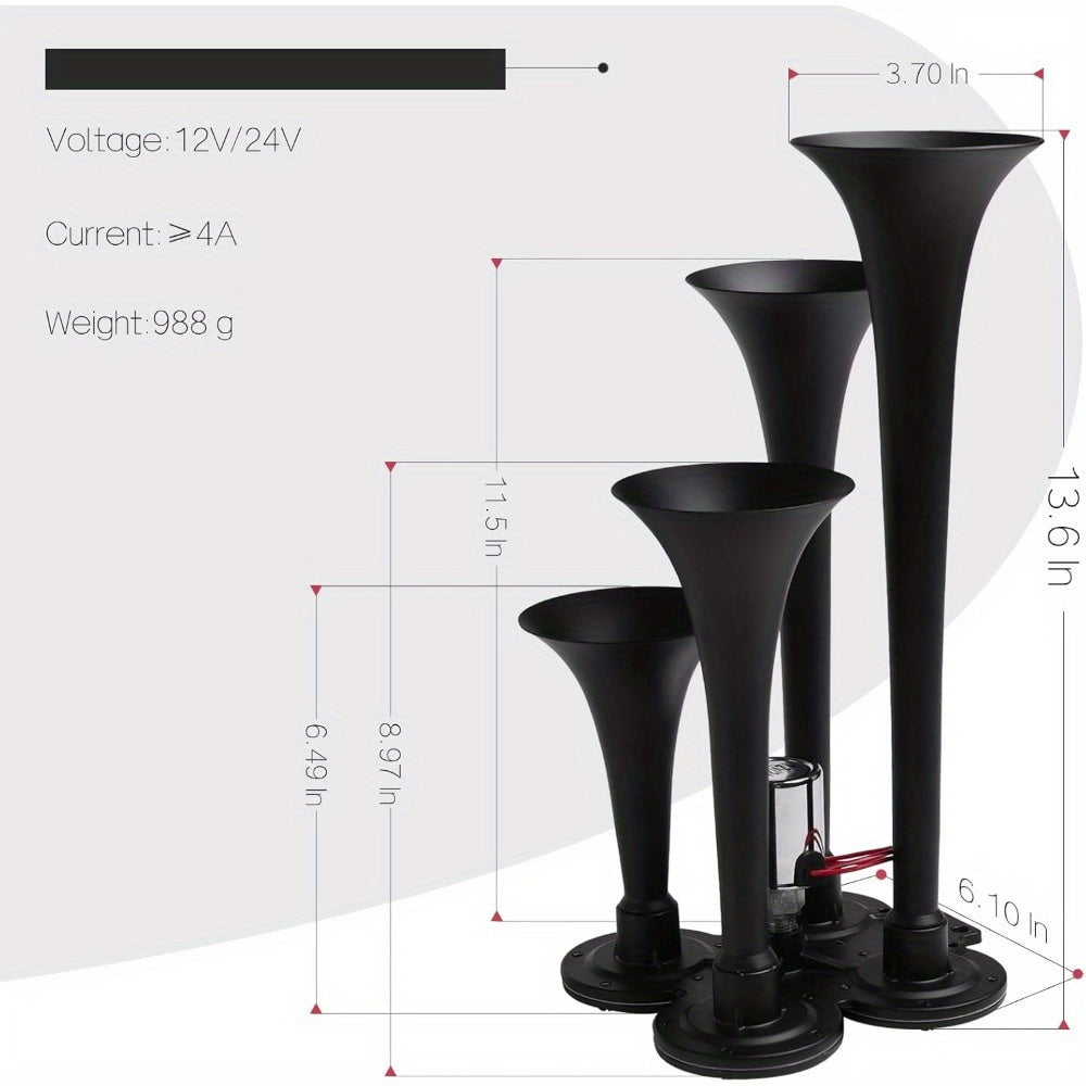 For Ford Chevy RAM, 135DB 4 Trumpet Train Air Horn Kit, Loud 12V/ 24V for Truck Pickup