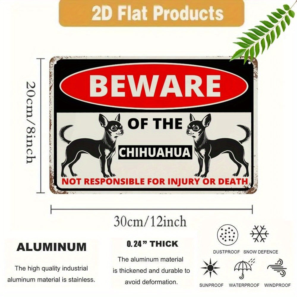 2-Pack Beware of The Chihuahua Funny Vintage Metal Signs, Aluminum Warning Plaques