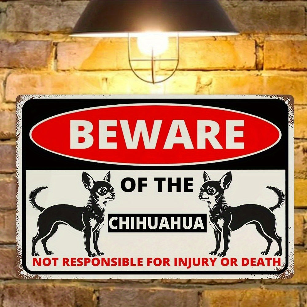 2-Pack Beware of The Chihuahua Funny Vintage Metal Signs, Aluminum Warning Plaques