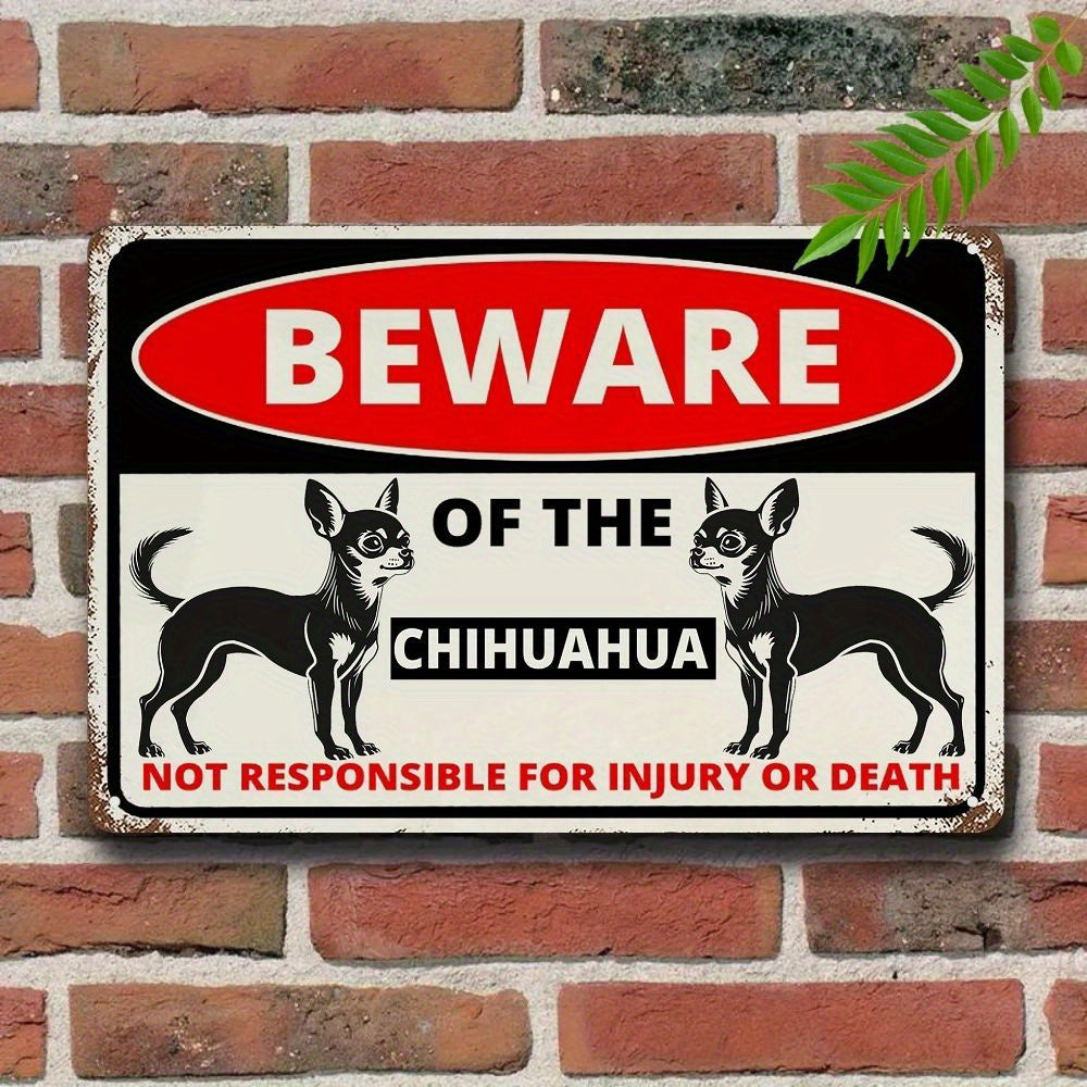 2-Pack Beware of The Chihuahua Funny Vintage Metal Signs, Aluminum Warning Plaques