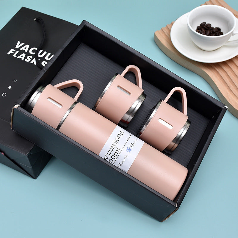 4pcs Stainless Steel Insulated Water Bottle Gift Set - Large 500ml/16.9oz w/3 Small Cups +1 Bottle