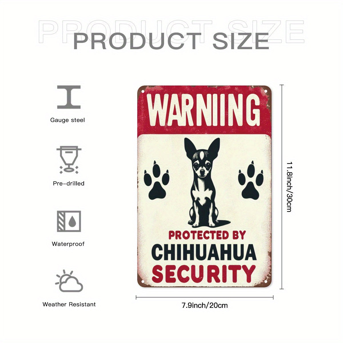 Chihuahua Security Alert Vintage Metal Sign - Waterproof & Weather-Resistant Iron Wall Art 8"x12"