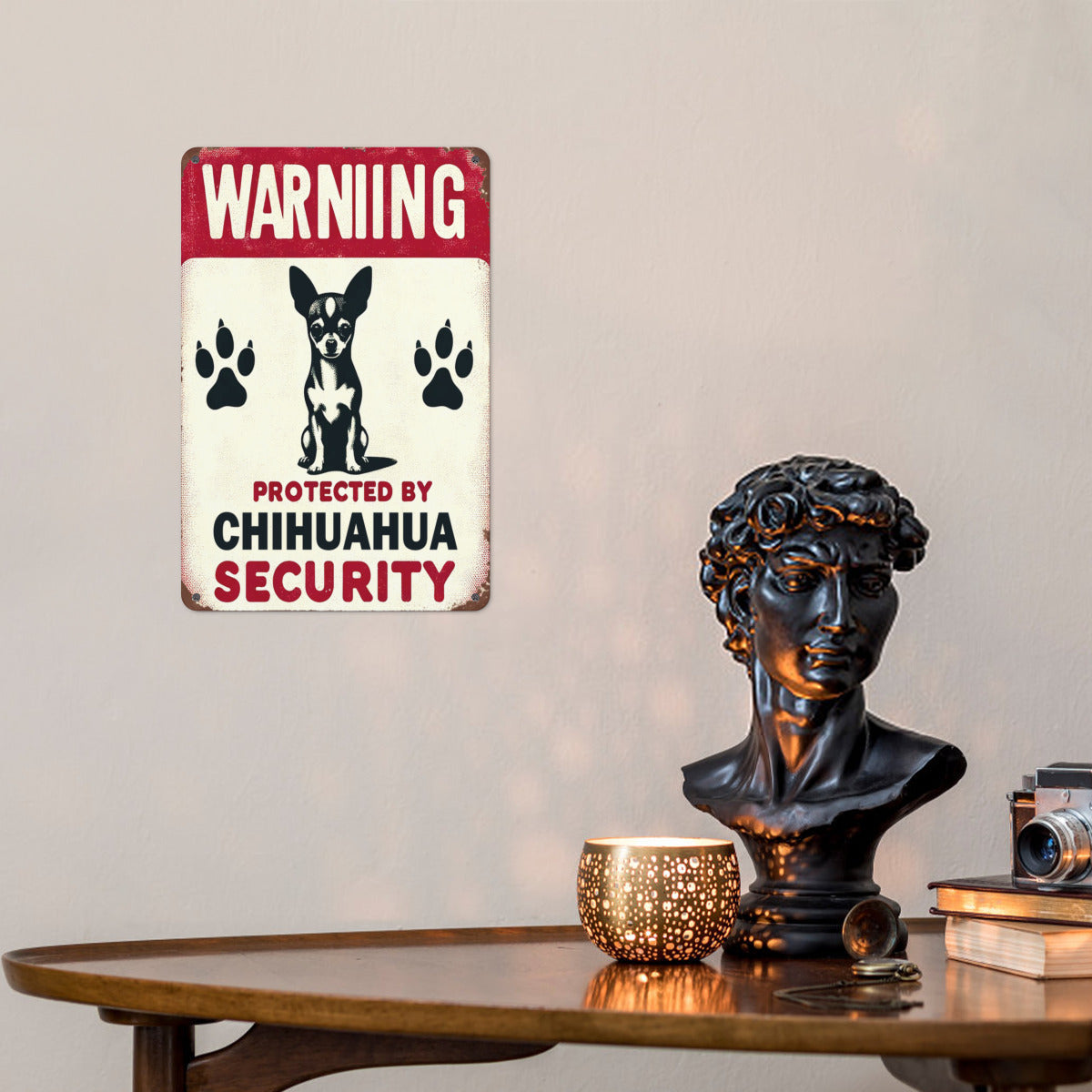 Chihuahua Security Alert Vintage Metal Sign - Waterproof & Weather-Resistant Iron Wall Art 8"x12"