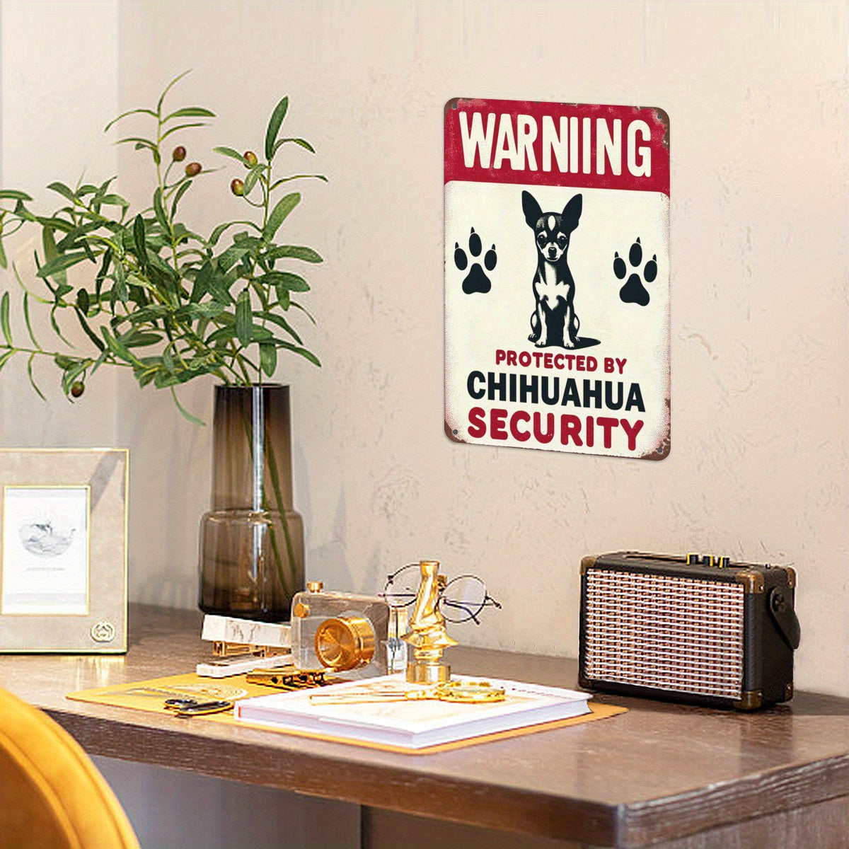 Chihuahua Security Alert Vintage Metal Sign - Waterproof & Weather-Resistant Iron Wall Art 8"x12"