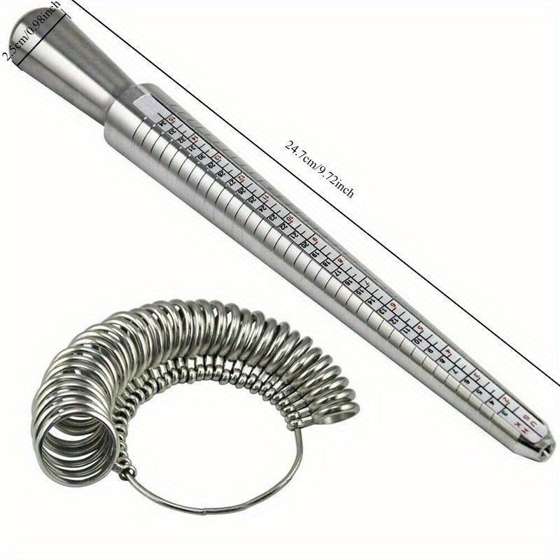Metal Ring Sizer Guage Mandrel Finger Sizing Measure Stick Standard Tool Set