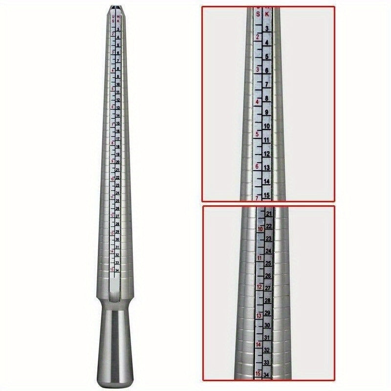 Metal Ring Sizer Guage Mandrel Finger Sizing Measure Stick Standard Tool Set