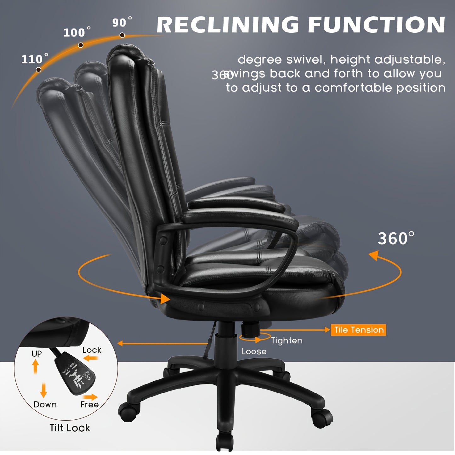 [Big And Tall Executive Chair] 400LBS High Back Ergonomic Adjustable Desk Chair, Faux Leather