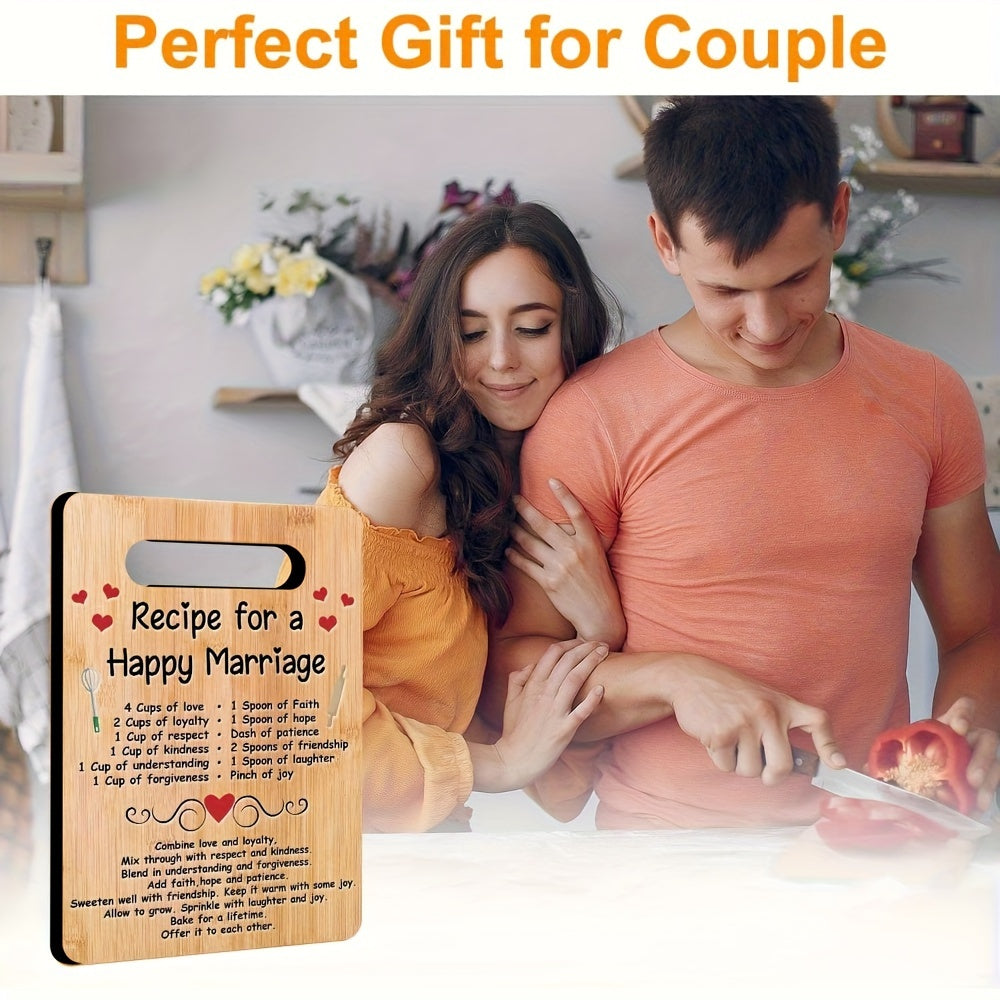 Bamboo Cutting Board w/Happy Marriage 1PC Wedding Gift for Couple, Engraved Kitchen Chopping Block