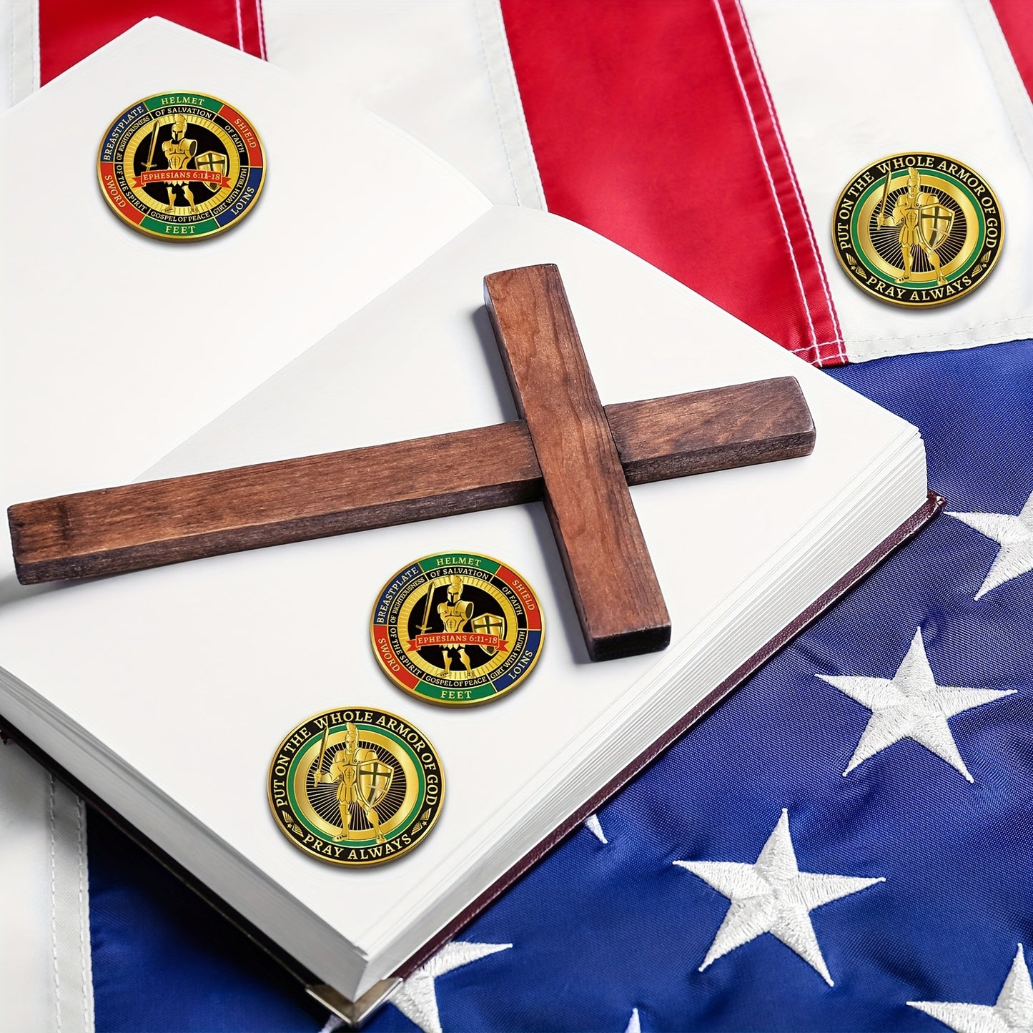 80pcs Put On The Whole Armor Of God Challenge Coins Round Metal Commemorative Coins Golden Prayer