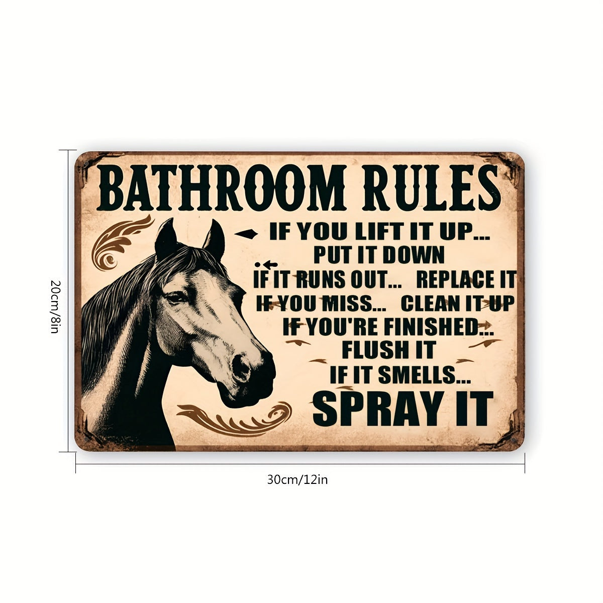 Vintage Horse Illustration Bathroom Rules Metal Tin Signage 1 Set, 8x12 Inch Humorous Toilet Decor