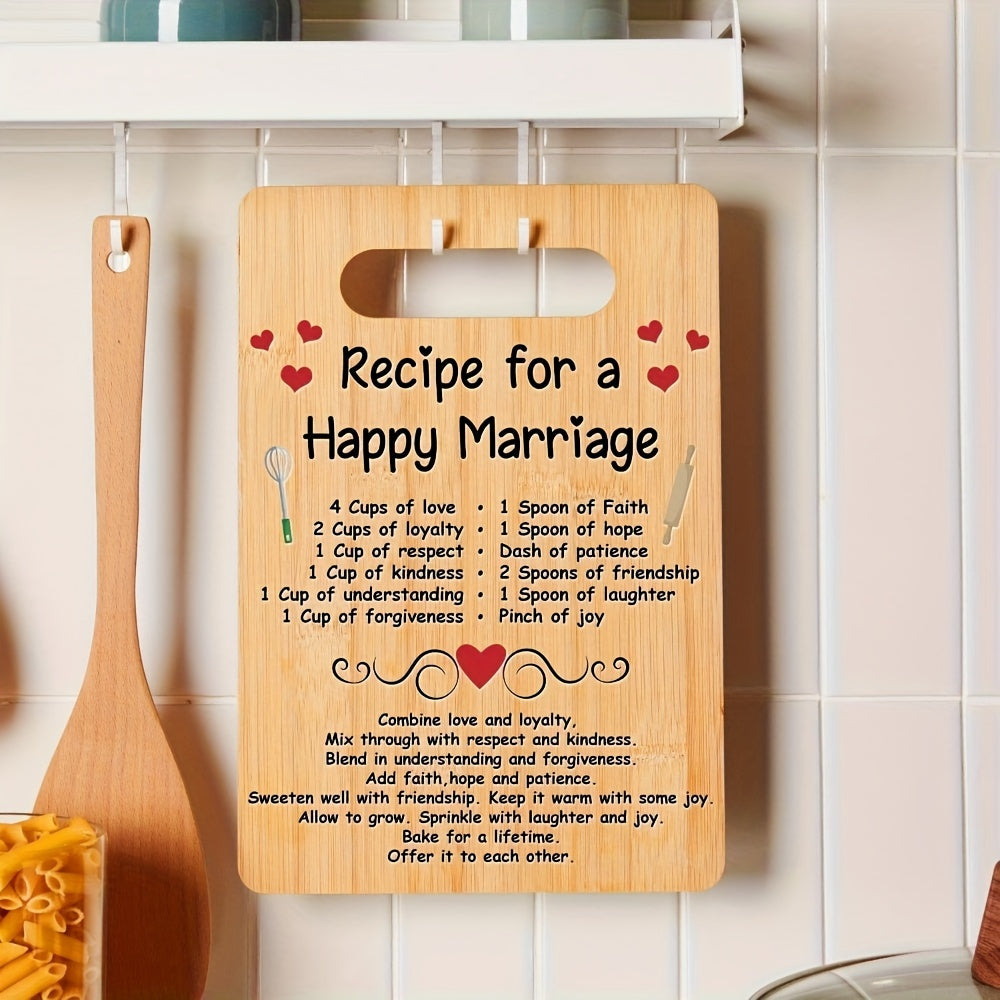 Bamboo Cutting Board w/Happy Marriage 1PC Wedding Gift for Couple, Engraved Kitchen Chopping Block