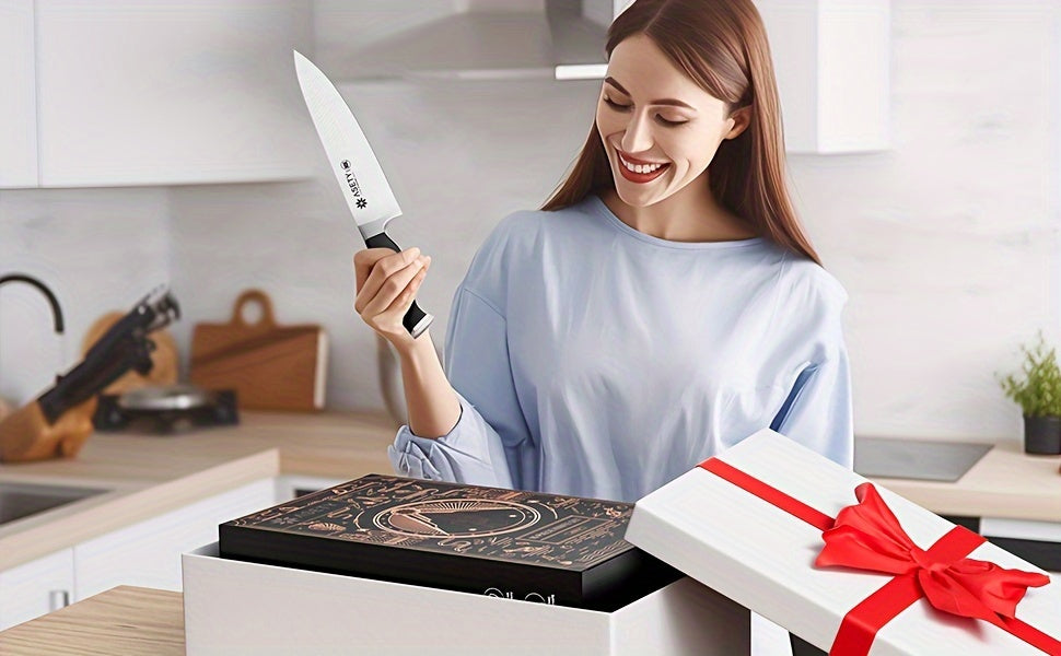 ASETY Knife Set, 15pcs Kitchen Knife Set with Built-in Knife Sharpener Block, German Stainless Steel