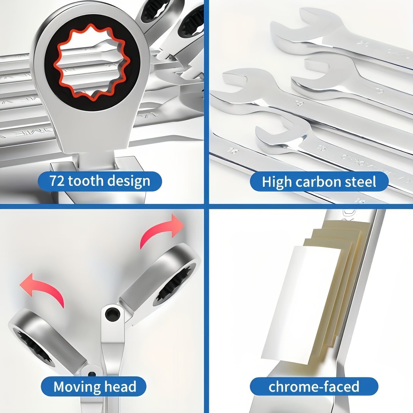 12/16pcs Double-ended Flexible Ratchet Wrench Set, Quick Wrench Set, Metric, 8-19/6-22 Mm, 72 Teeth