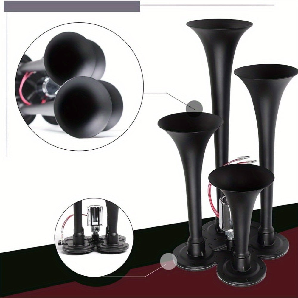 For Ford Chevy RAM, 135DB 4 Trumpet Train Air Horn Kit, Loud 12V/ 24V for Truck Pickup